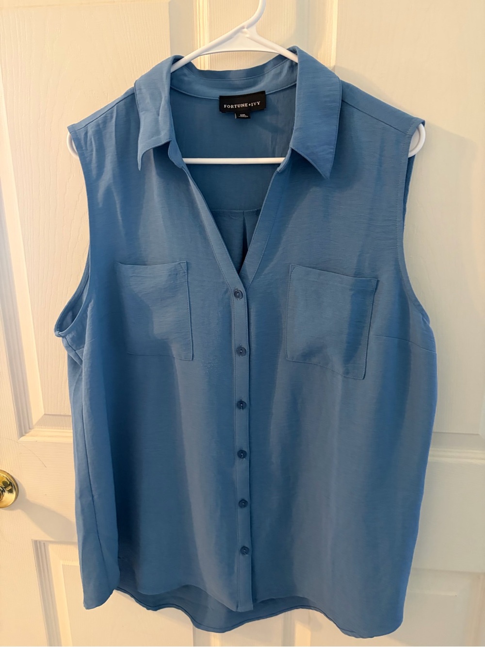 Fortune + Ivy XXL Blue Sleeveless Button Front Blouse